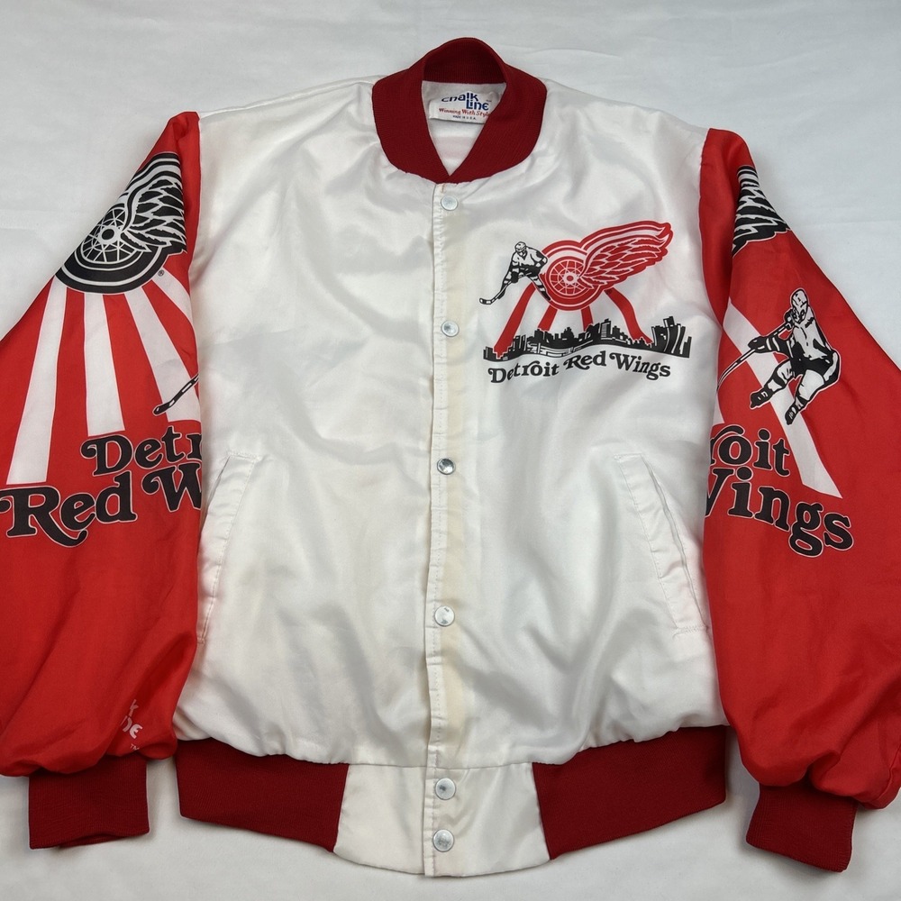 VTG Detroit Red Wings Chalk Line AOP Jacket Size Large Satin USA Made NHL Hockey
